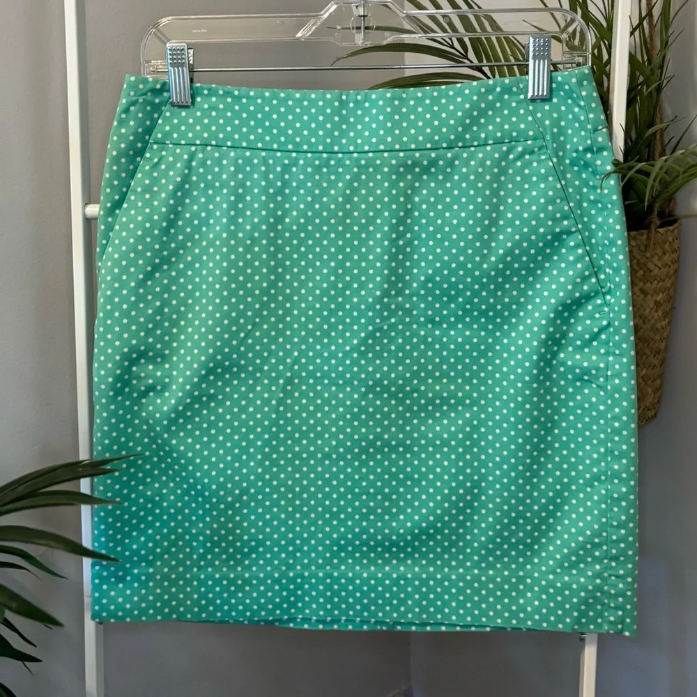 🌸Ann Taylor Green Cotton Polka Dot Skirt🌸 - Picture 3 of 9